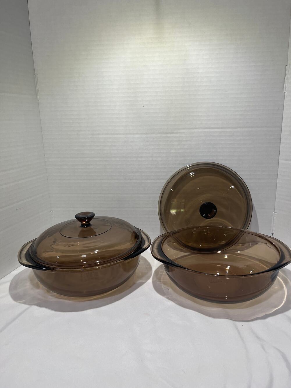 Pyrex 023-N Amber 1.5L Casserole Dishes 623-C Lids Set of 2 Vintage